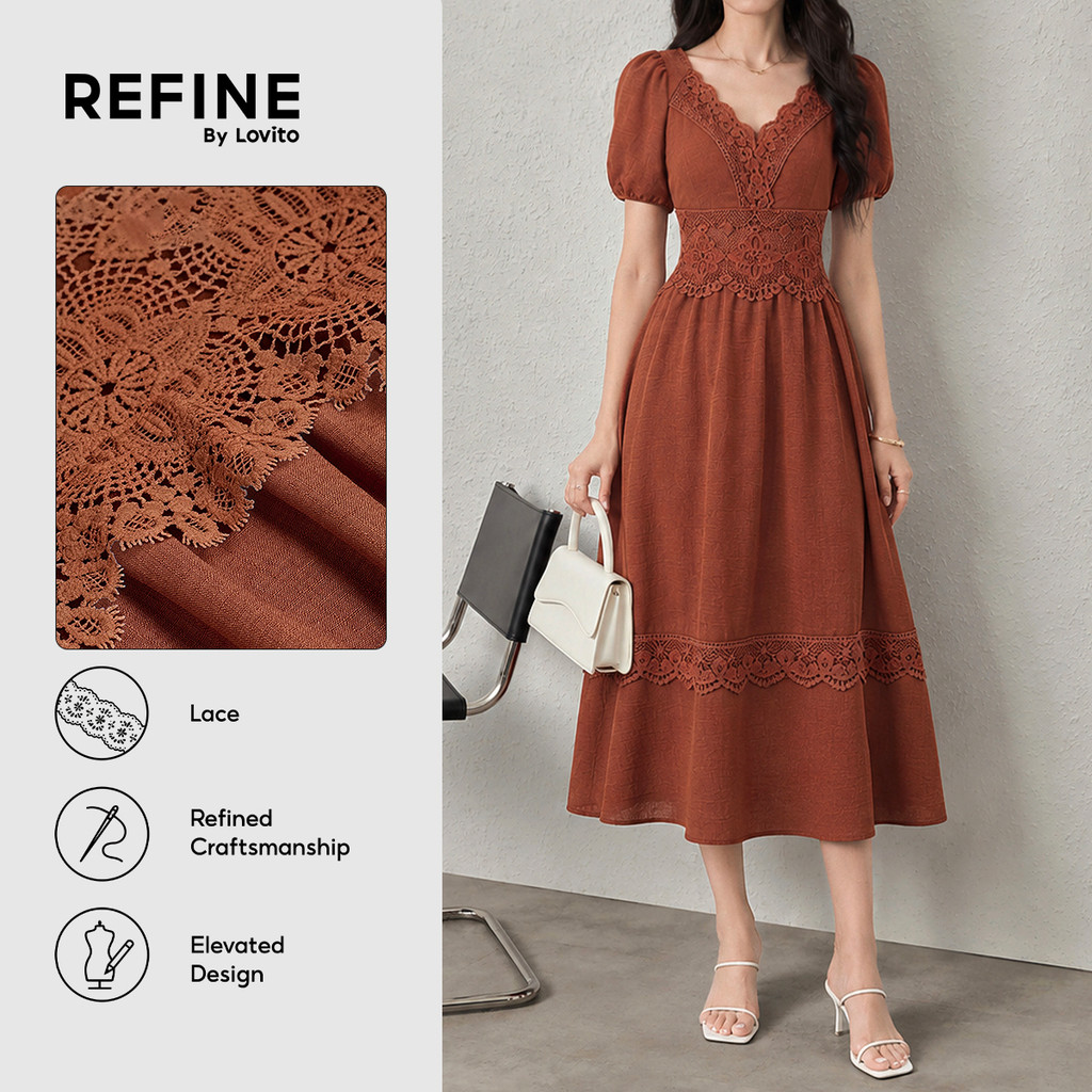 (Refine by Lovito) Vestido Elegante com Babado No Pescoço e Zíper Vestido Verde para Mulheres primavera/verão Festa/Formal LR38L123