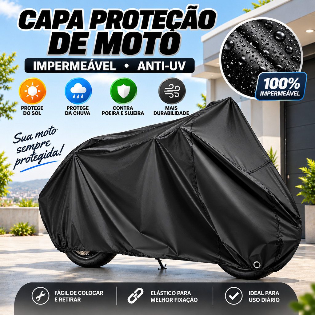 Capa de Motocicleta Impermeável Proteção Sol Chuva Poeira Anti UV Em Polietileno Tamanhos P M G
