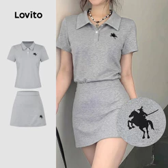 Lovito Conjunto Casual De Saia Primavera/Verão Elegante Cinza Para Mulheres L198ED391