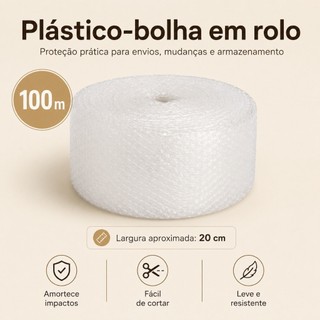Plástico Bolha em Rolo 100m x 20cm para Embalagem Proteção Envios Mudanças Objetos Frágeis