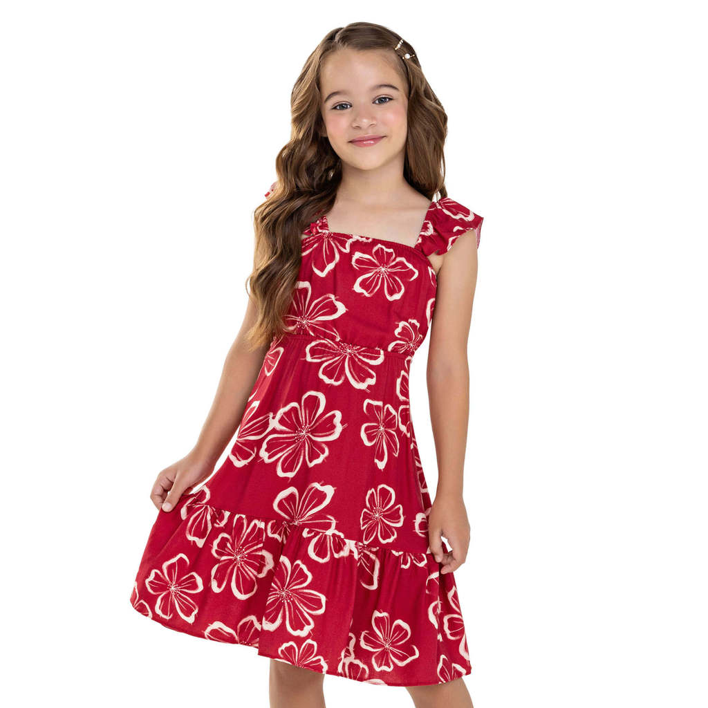 Vestido Infantil Menina Hibiscos Colorittá Vermelho