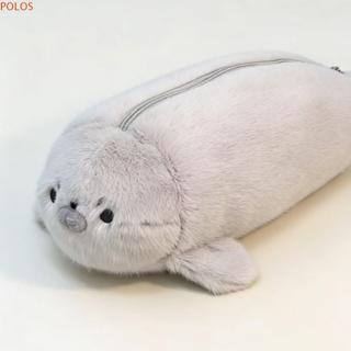 Estojo de lápis com design de foca, bolsa para canetas com grande capacidade e formato de boneca de foca, feita de mater