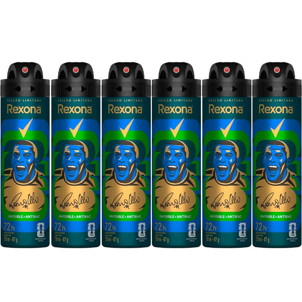 Kit Desodorante Aerosol Rexona Antibacterial+Invisible Men 150ml - 6 Unidades