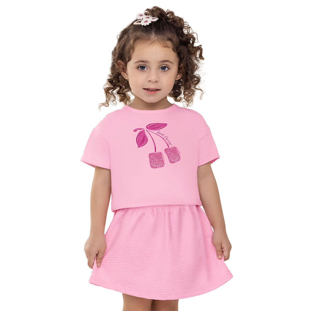 Conjunto Infantil Menina Cereja Lantejoula Elian Rosa