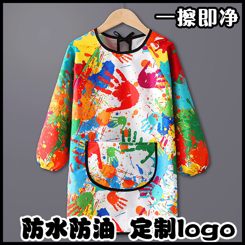 Crianças pintura roupas à prova dwaterproof água de manga comprida jardim de infância arte pintura macacão reverso vesti