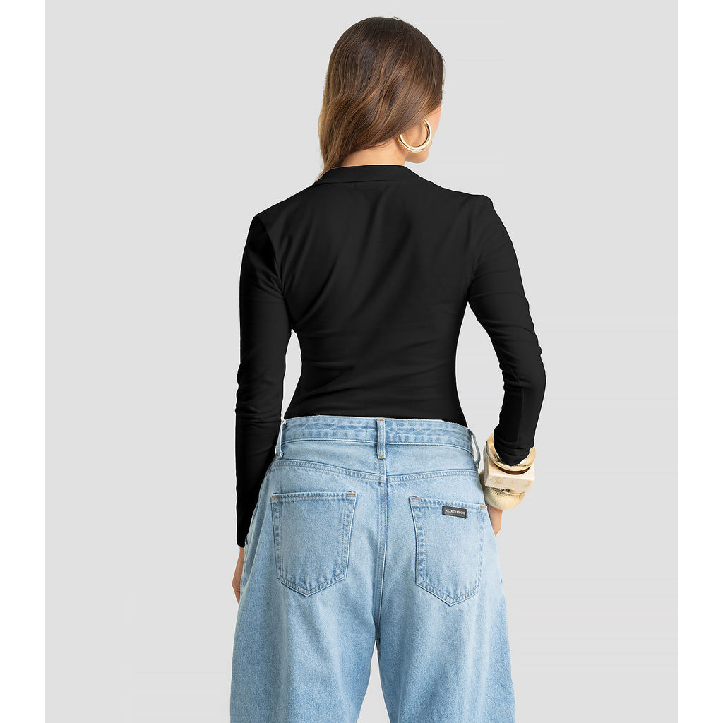 Polo Manga Longa Feminina Cotton Leve Dianna Preto — imagem 2 de 2