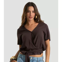 Blusa Feminina Transpassada Em Viscose Dianna Marrom