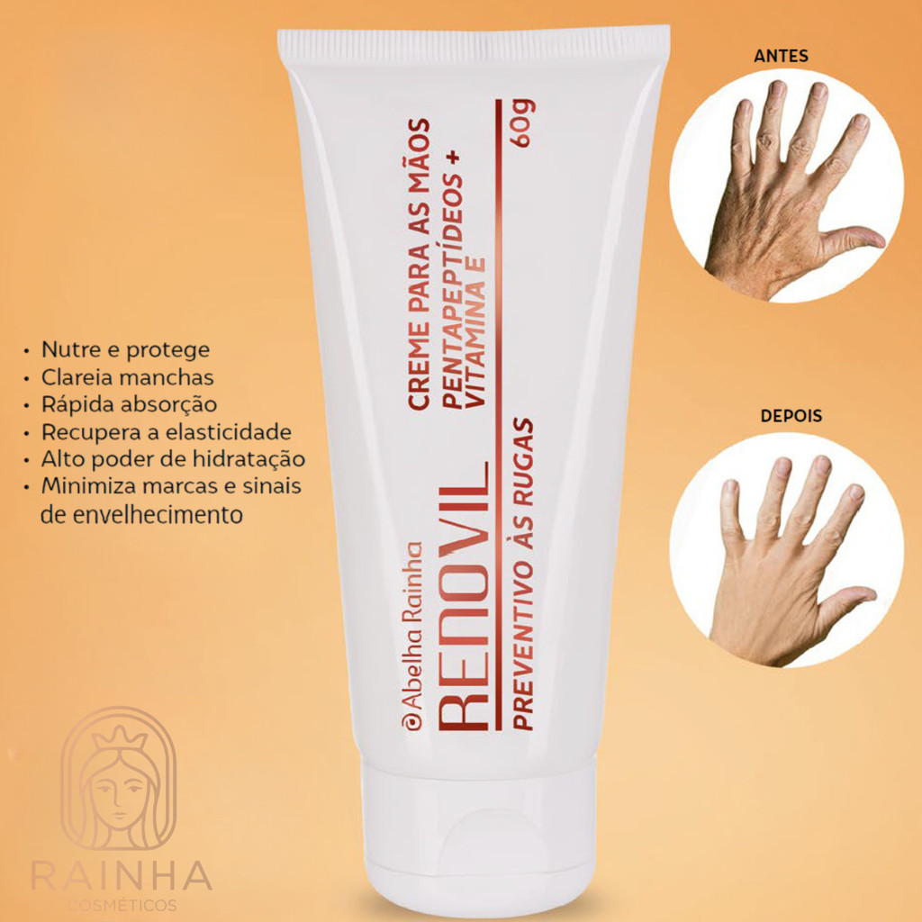 Abelha Rainha Renovil Creme para as Mãos com Pentapeptídeos Vitamina E Ação Antirrugas