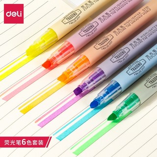 Deli S624 Marcador 6 Pcs Chave Marcador Estudante Cor Caneta Revisão Marcador Caneta Manual Bonito