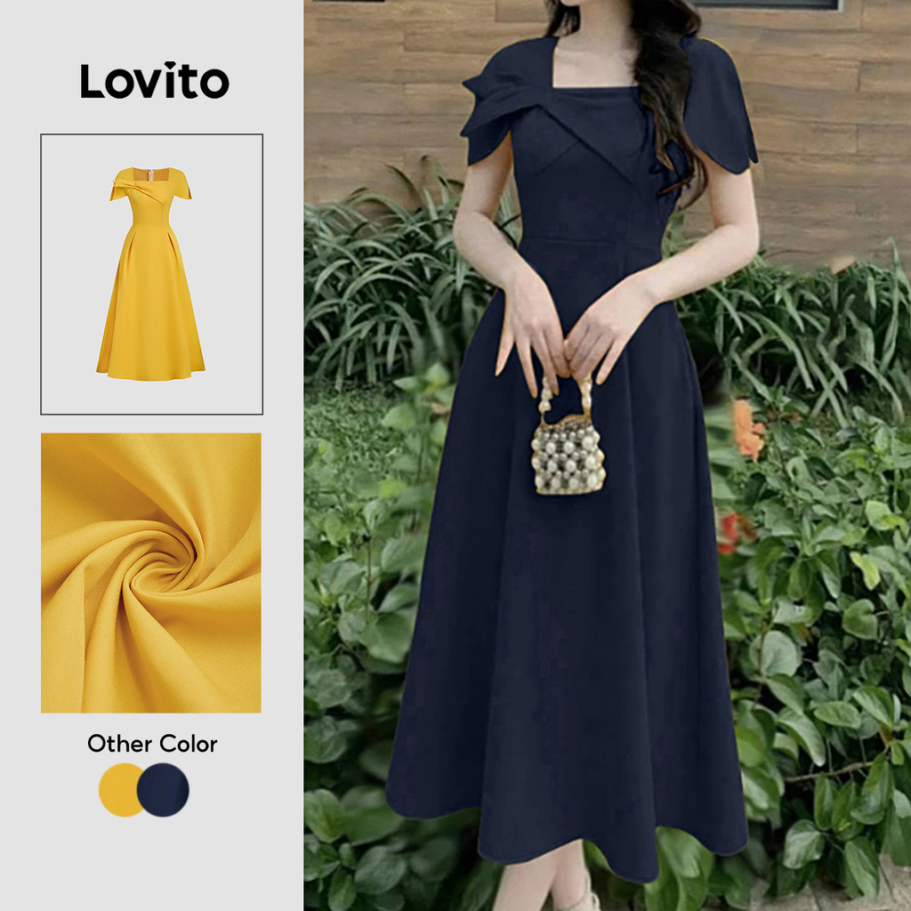 Lovito Elegante Vestido Assimétrico de Primavera/verão Azul para Mulheres L154ED564