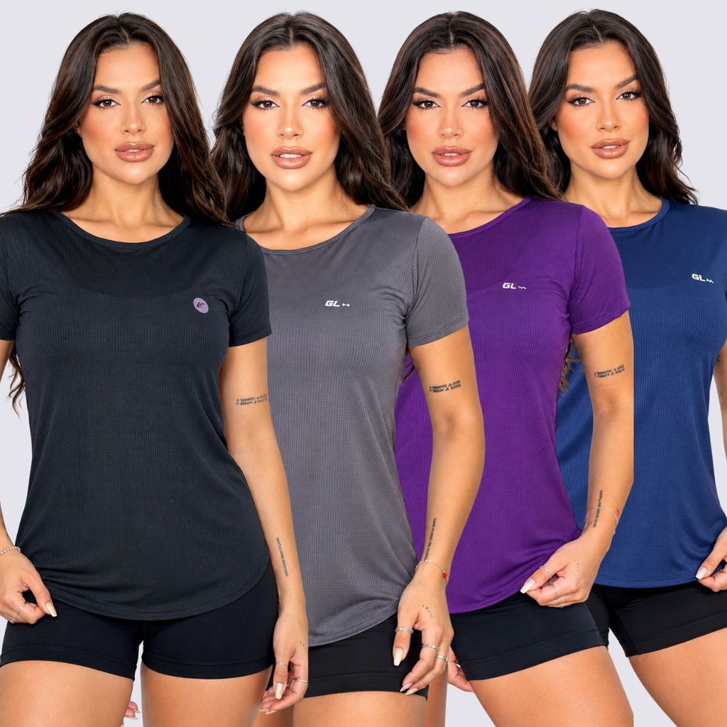Kit 4 Camiseta Feminina Dry Fit Furadinha Academia Fitness Caminhada Musculação