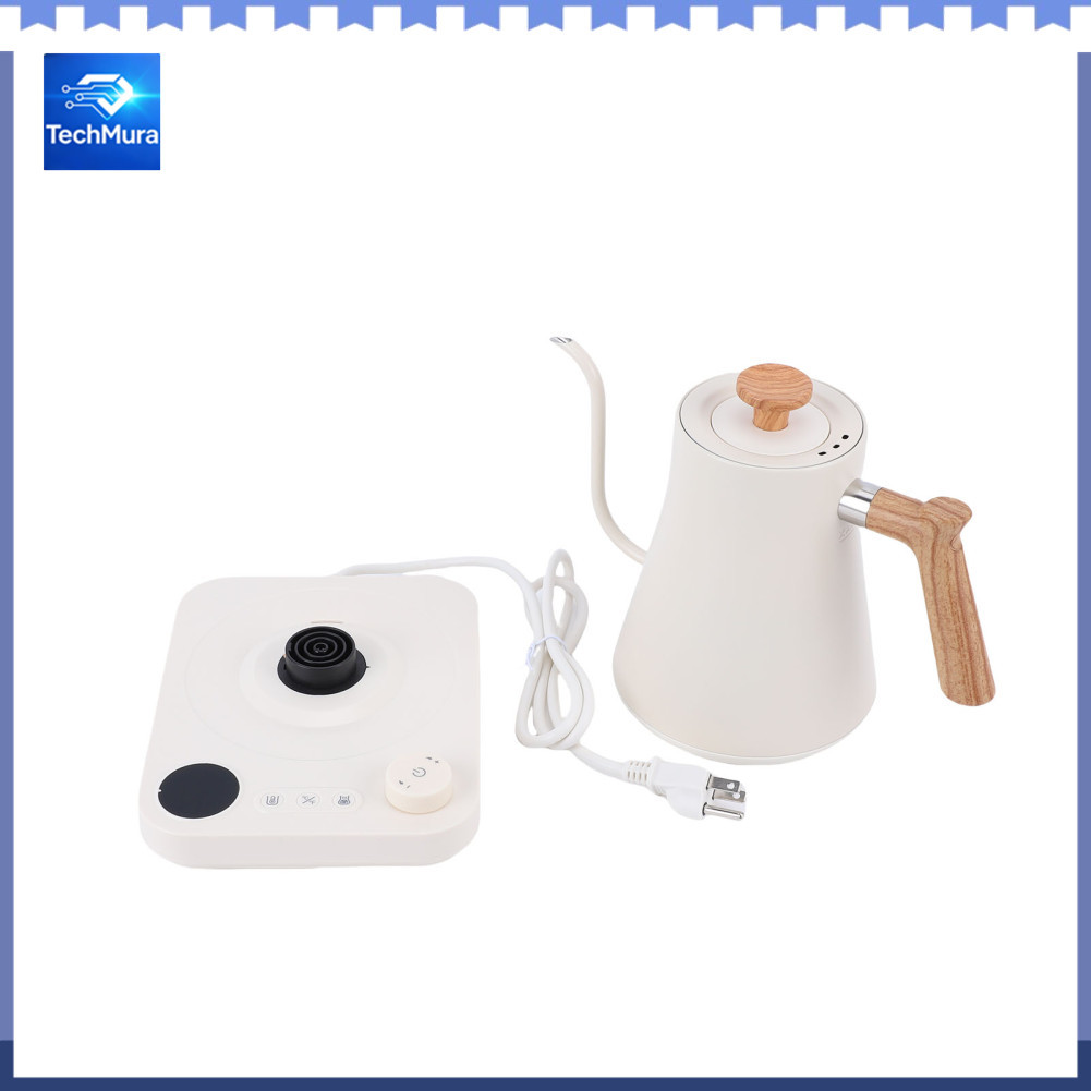 TechMura-br Chaleira elétrica pescoço de ganso de aço inoxidável com controle de temperatura 0,9L 304 Tampa interna