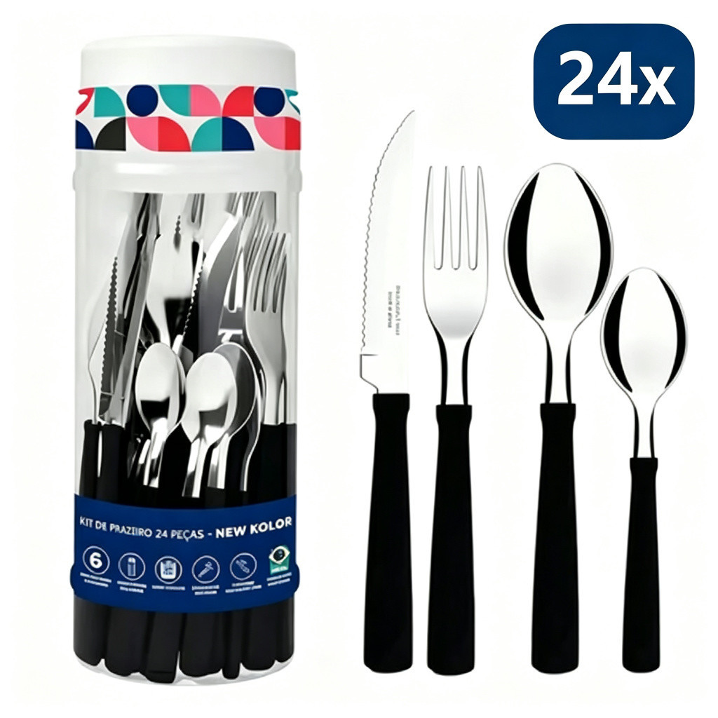 Jogo De Talheres 24 Peças Aço Inox Faqueiro Resistente Colorido Para Casa Cozinha-Cor aleatória