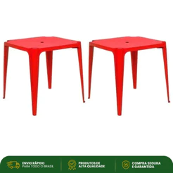 Kit 2 Mesas de Plástico Quadrada Bela Vista Mor Vermelha 70 cm Furo
