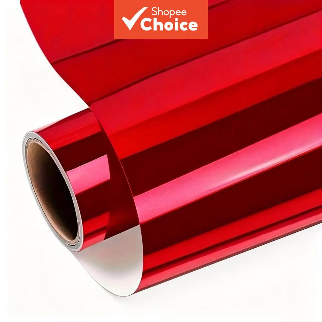Película de Vinil Flexível Vermelho Cromado Espelhado Premium com Liberação de Ar, Autoadesiva, Faça Você Mesmo, para