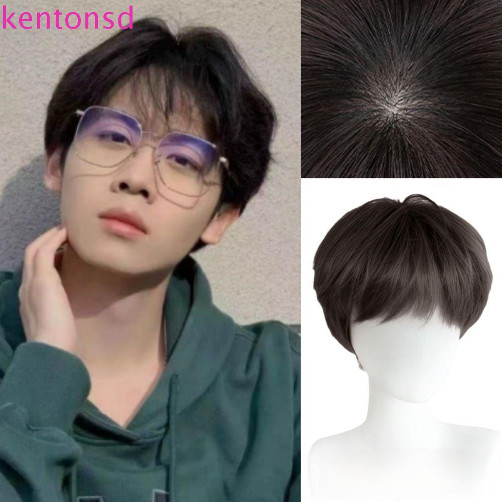 KENTONSD – Peruca masculina moderna, estilo coreano, cabelo curto com franja, camadas naturais, ideal para cosplay, cor: