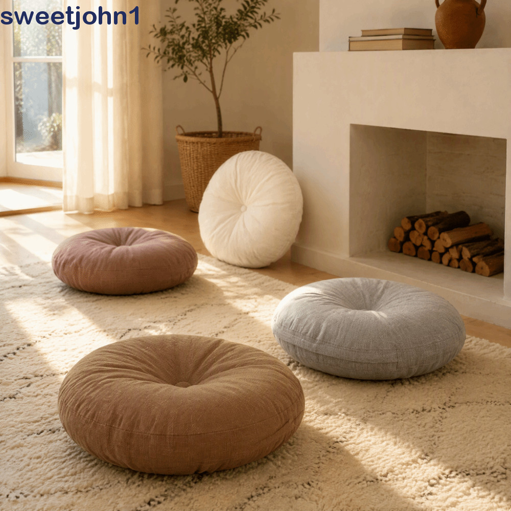 Imagem Almofada De Meditação SWEETJOHN1 Zafu , Grossa De Linho , Redonda De Assento De Chão Grande De Cor Sólida