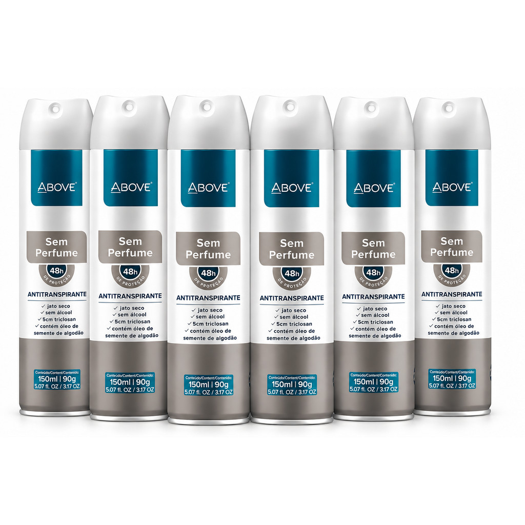 Kit 6 Desodorantes Above Sem Perfume 150ml Antitranspirante Aerosol