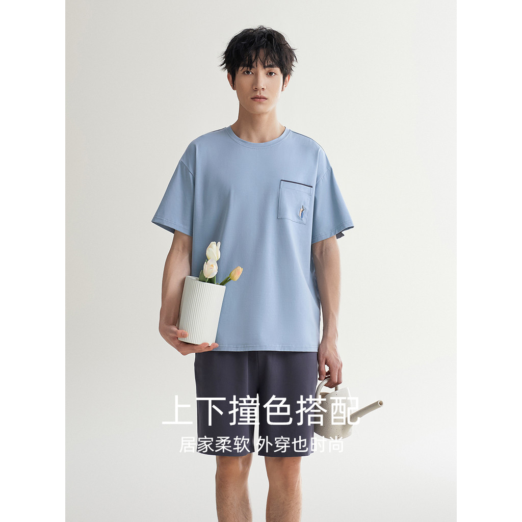 [5A Antibacteriano] Pijama Interno Masculino Verão Puro Algodão Shorts de Manga Curta Loungewear Masculino Verão Verão E