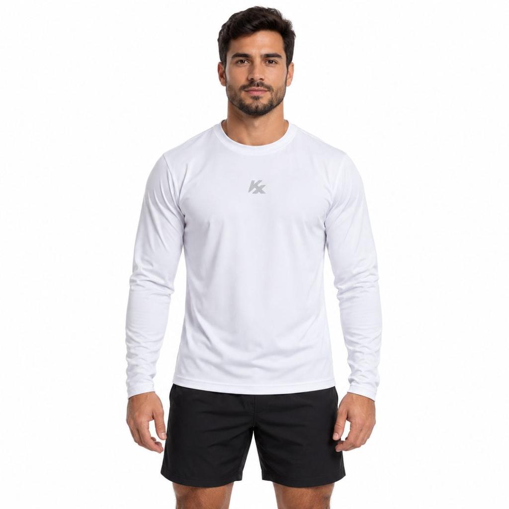 Camiseta Segunda Pele Kanxa Manga Longa Branca - Ajuste Próximo ao Corpo e Conforto para Treinos
