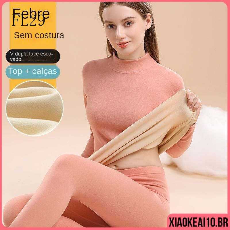 Roupa térmica de inverno, confortável e macia, calças e blusa plus size para mulher, conjunto de segunda pele térmica, b