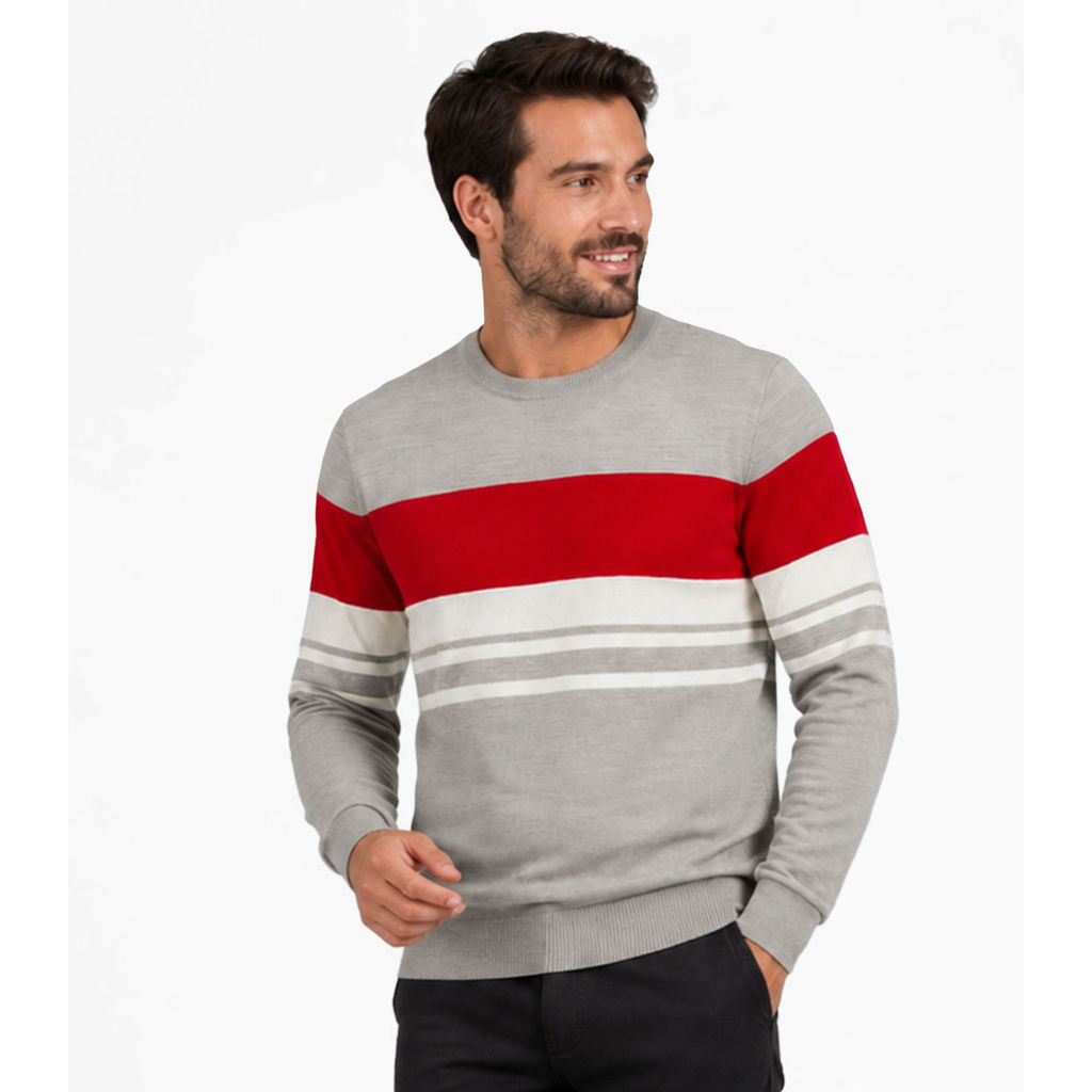 Suéter Masculino Listrado Tricot Diametro Cinza