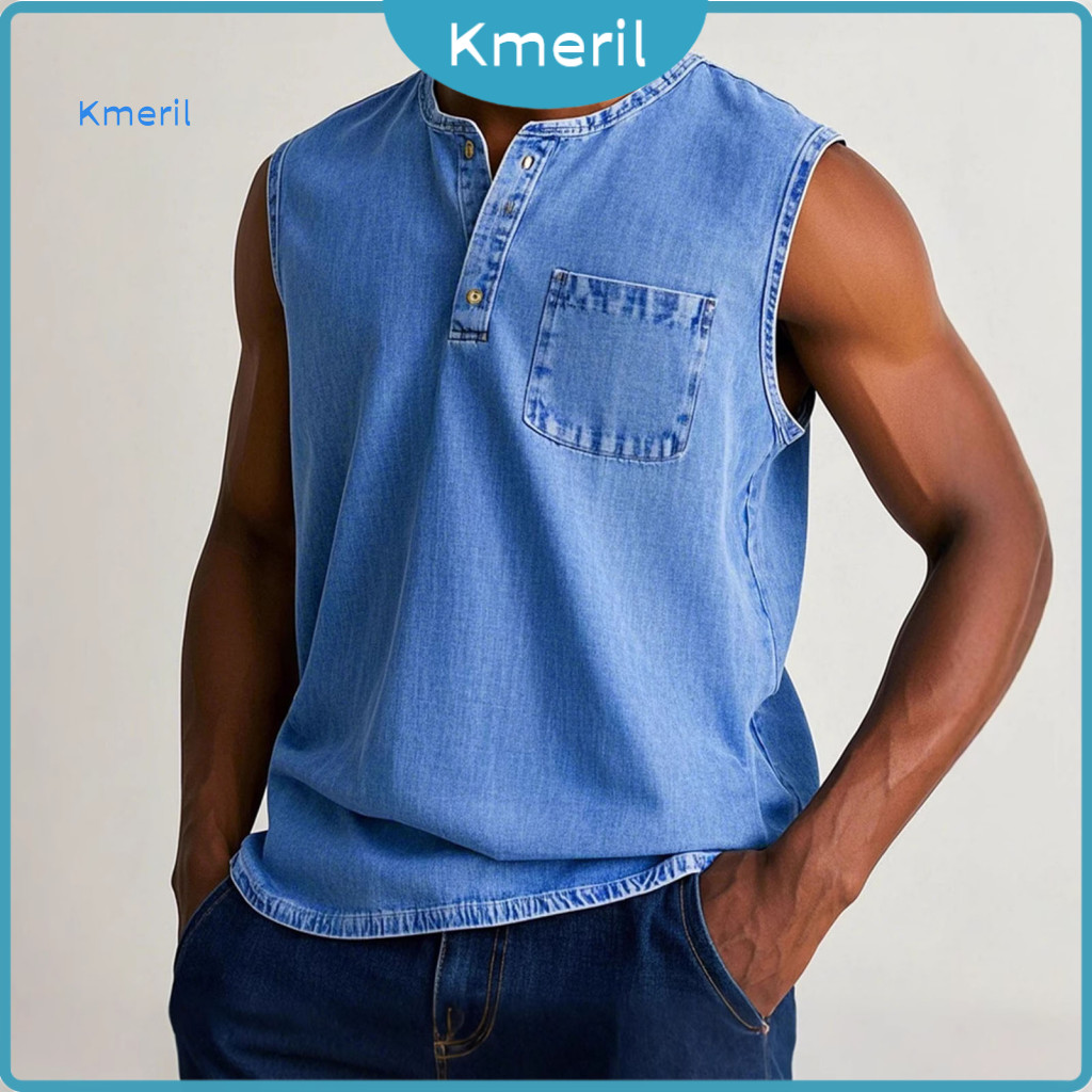 Comfortable Tee Men Tank Tops Women’s Sleeveless Top Solid Color Camisole Round Neck Button Half Placket Summer Wear B
