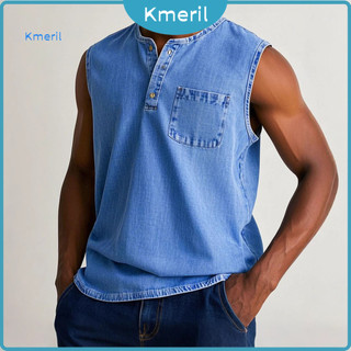 Comfortable Tee Men Tank Tops Women’s Sleeveless Top Solid Color Camisole Round Neck Button Half Placket Summer Wear B