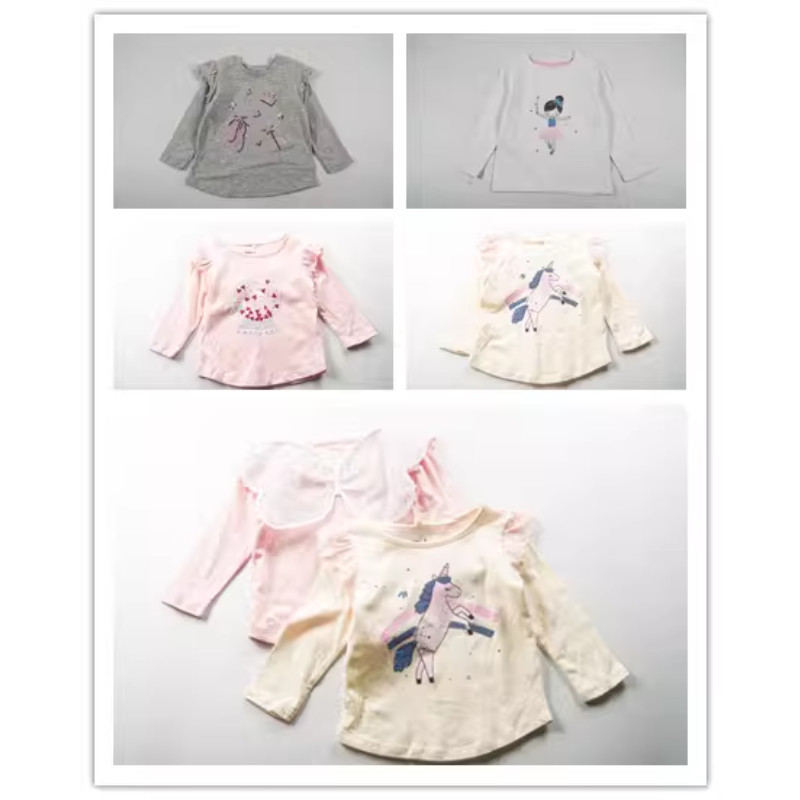 Comércio exterior europeu americano crianças roupas meninas primavera outono puro algodão manga comprida camiseta bebê m