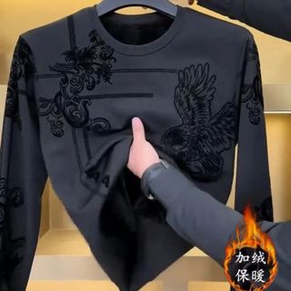 2026 outono inverno novo estilo moletom em torno do pescoço forro de lã moda masculina All-Match quente de manga comprid