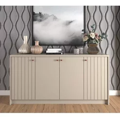 Buffet Aparador de Sala de Jantar 4 Portas Lia Bege/Off White Off White