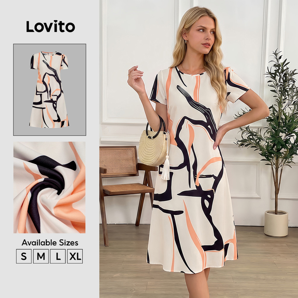Lovito Casual Vestido Crepe Básico Feminino Primavera Verão LBL32082