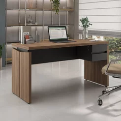 Escrivaninha Mesa Escritório Diretor com em Tamburato 1450 2 Gavetas 100% MDF 145,3cm Nogal e Preto Artany Nogal/Preto