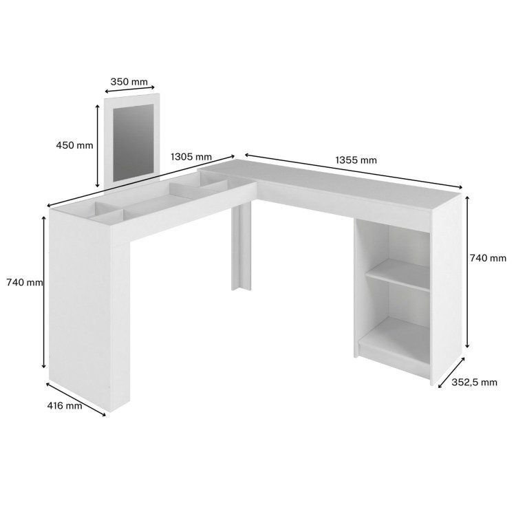 Escrivaninha Mesa Escritório Penteadeira em L de Canto 130,5x135,5cm Branco · foto 2