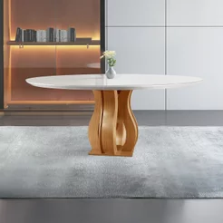 Mesa Redonda 6 Lugares Tampo Vidro/MDF para Sala de Jantar 135cm Nuance Yescasa Marrom/Castanho Cinamomo/Off White