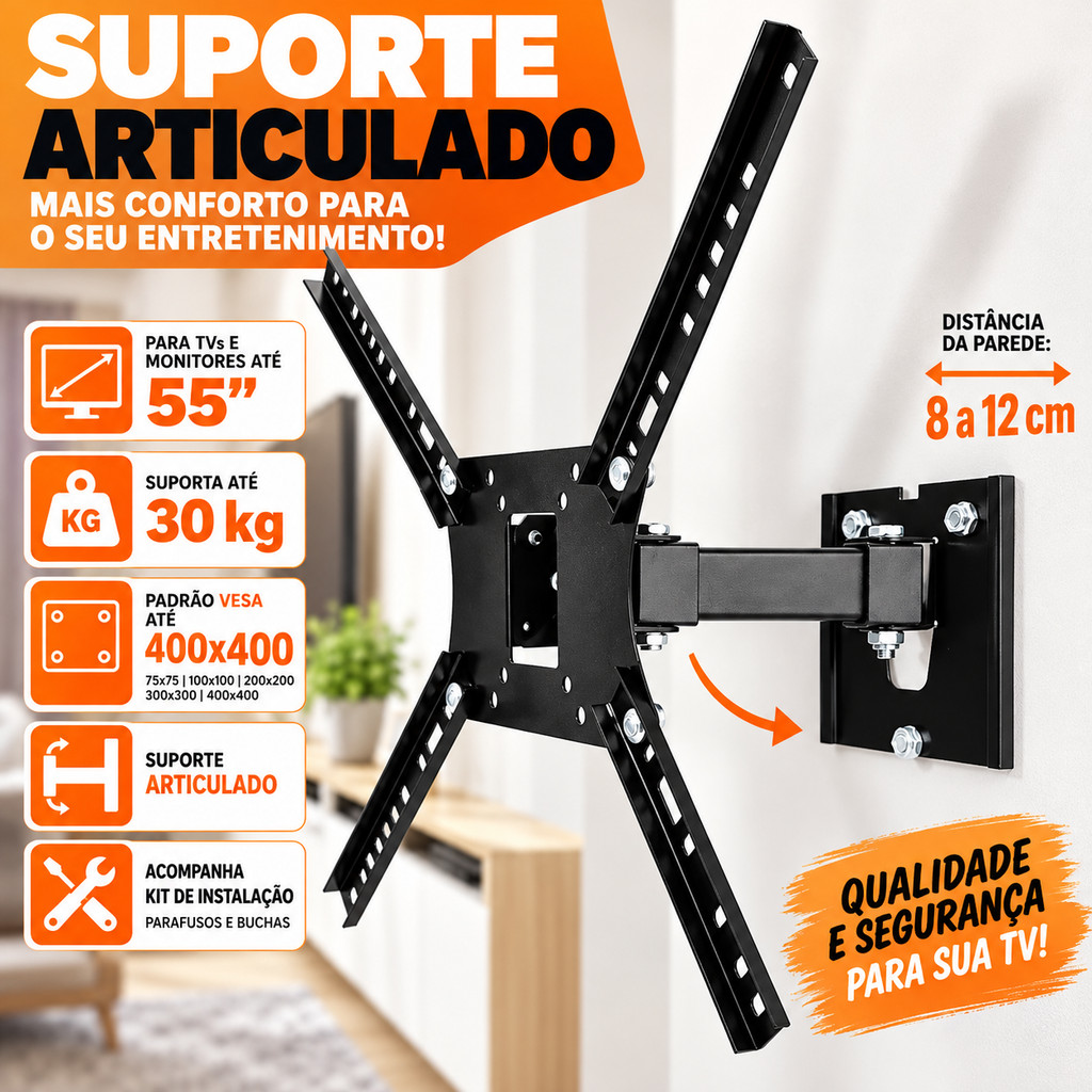Suporte Articulado de Parede para TV 32 a 55 até 30kg VESA 400x400 SMT300