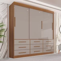 Guarda-Roupa Casal 3 Portas 9 Gavetas Luana Cinamomo/Off-White Cinamomo/Off White
