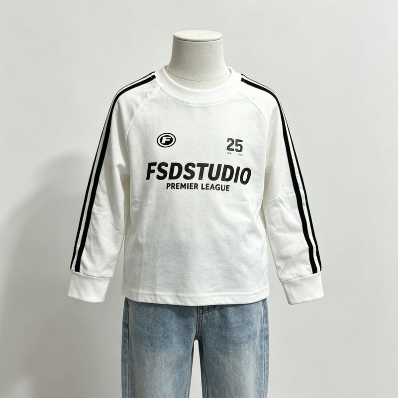 Algodão puro crianças novo estilo de manga comprida camiseta meninos estilo ocidental primavera outono versão coreana ca