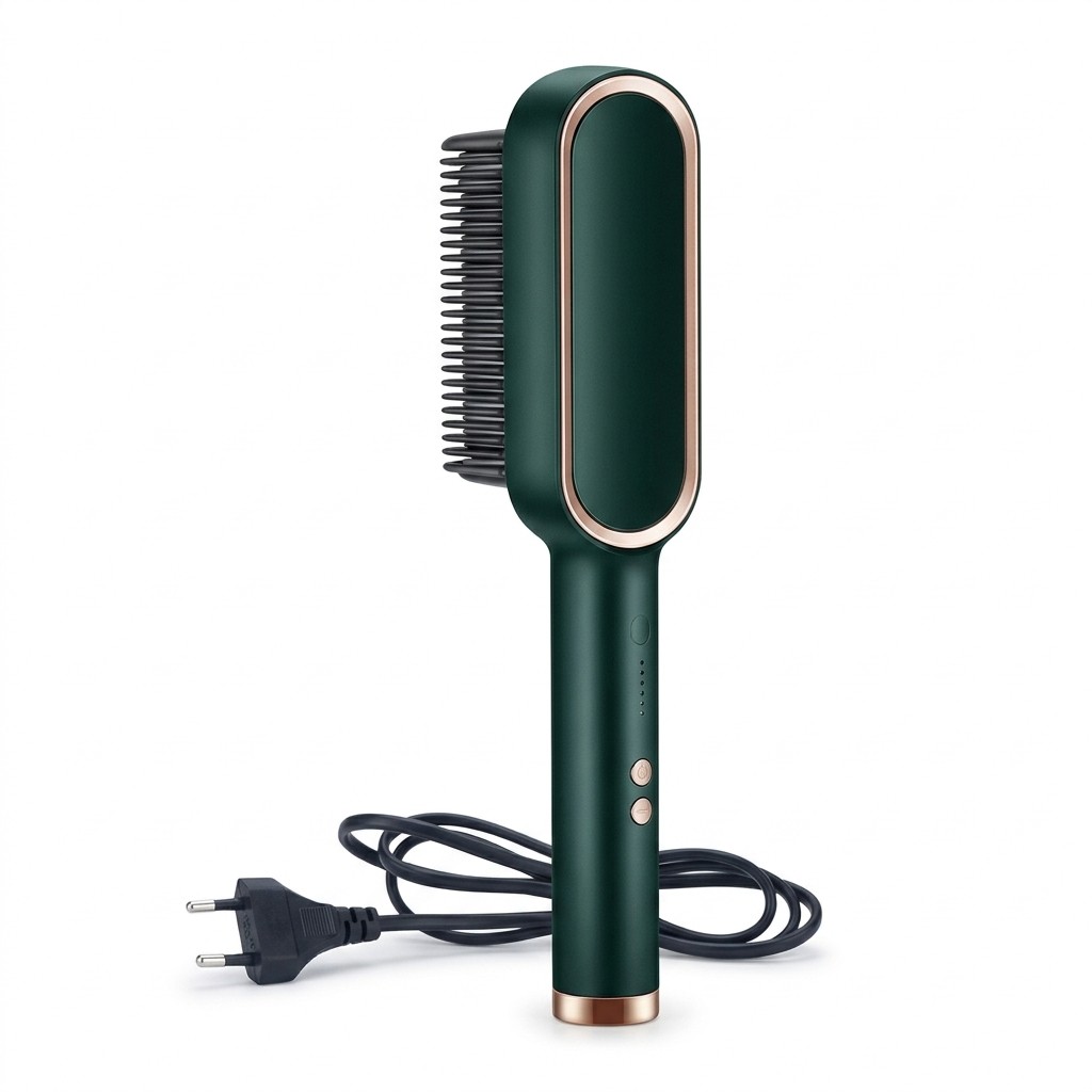 Escova Alisadora Elétrica Bivolt Verde Pente Térmico Alisador De Cabelo