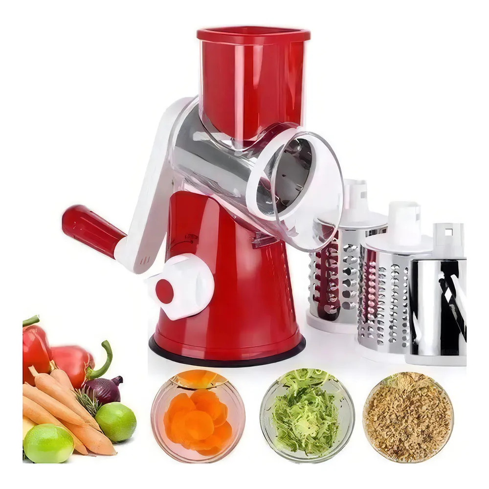 2x Cortador Ralador Fatiador Manual Legumes Vermelho