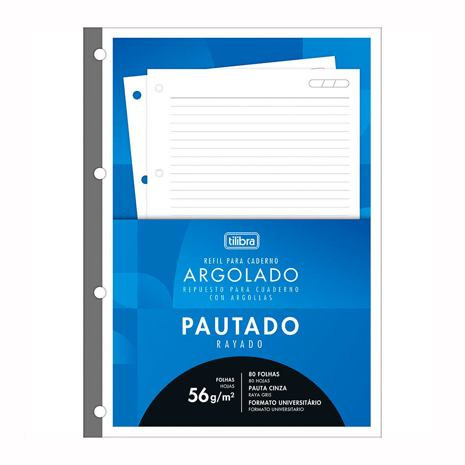 Bloco para fichário universitário Tiliflex Académie Branco 4 furos 80 folhas Tilibra
