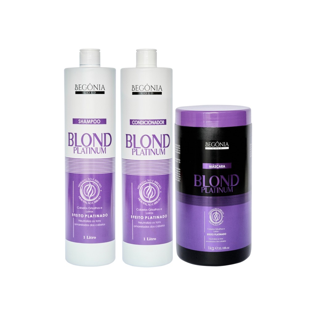 Kit Para Salão Blond Platinum Shampoo 1L + Condicionador 1L + Máscara 1kg Matizador Efeito Platinado