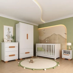 Quarto de Bebê Completo com Berço 3 em 1 com Colchão Incluso Multimóveis MP4400 Branco/Natural