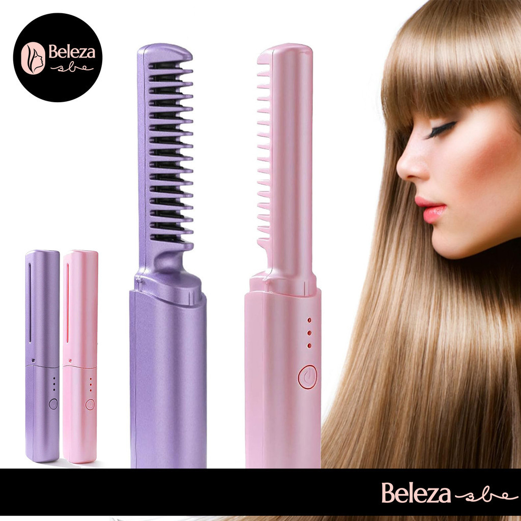 Escova De Alisamento Capilar Alisador De Cabelo Aquecido Recarregável Mini Pente Portátil - Rápido