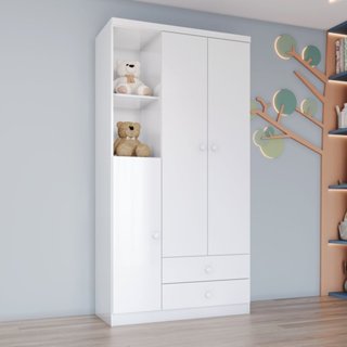 Guarda Roupa Infantil 3 Portas 2 Gavetas 2 Nichos Faz de Conta Espresso Móveis Branco em Oferta na Shopee
