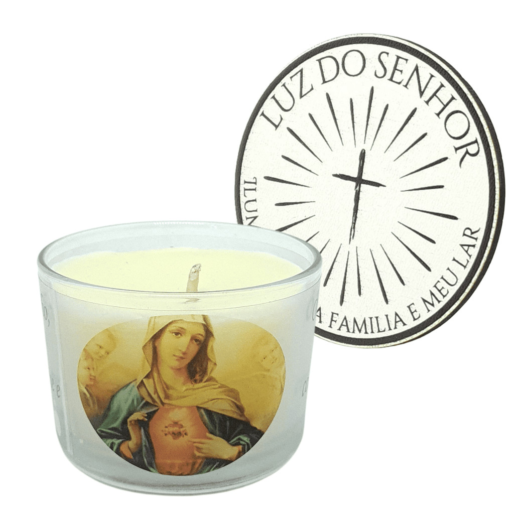 Vela Aromática Imaculado Coração de Maria Copo de Vidro com Tampa