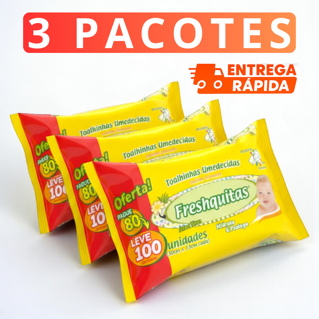 3 PACOTES TOALHAS UMEDECIDAS KIT LENÇO ECONÔMICO MIMO BEBE RECEM NASCIDO FRESHQUITAS SEM ÁLCOOL em Oferta na Shopee