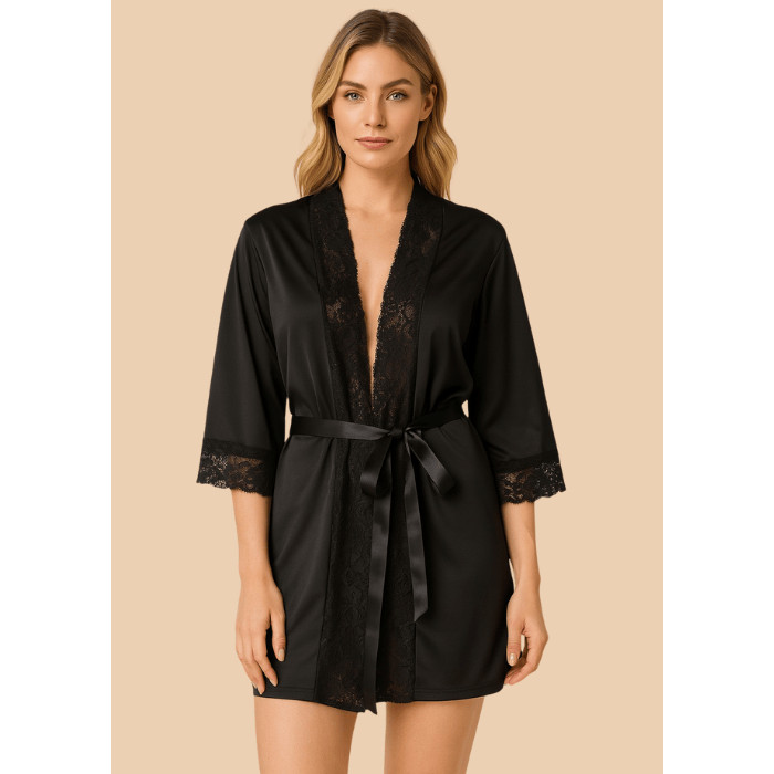 Robe Roupao Feminino Suede Renda Kimono Roupa de Dormir Sensual