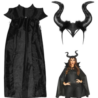 Fantasia Feminina Adulto Malévola Capa Longa Gola Alta Halloween Rainha Fada Má