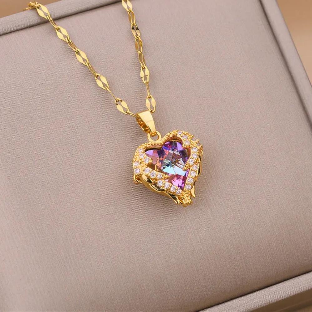 Colar Coração do Oceano Azul Luxuoso em Cristal – Joia Feminina em Aço Inoxidável Antialérgica